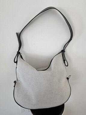 Michael Kors Vintage Light Gray Canvas Hobo Shoulder Bag with Black Trim $348